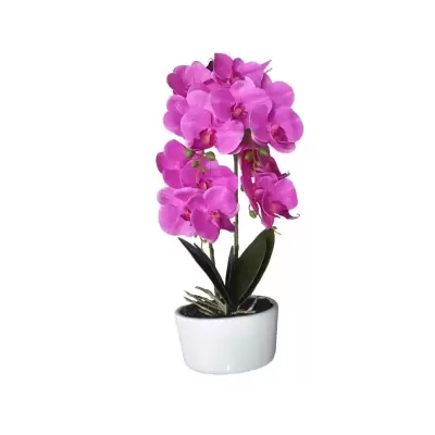Orhidee artificiala in ghiveci ceramic rotund  - 00033