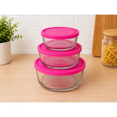 Set boluri din sticlă cu capac din plastic – 3 piese