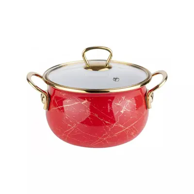 Cratita emailata rosie cu accente si manere aurii 22 x 14 cm 5 l